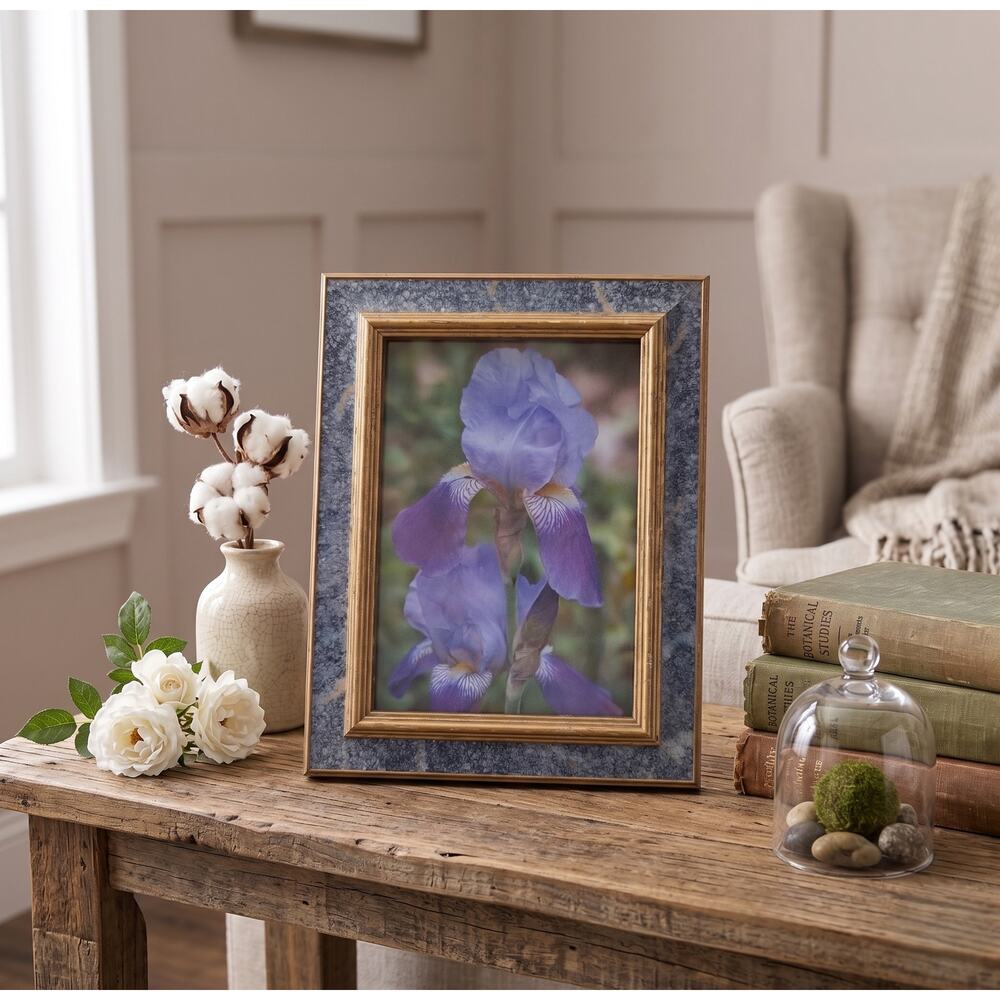 Vintage Vista Designs 5x7 Blue Marbled & Gold Frame - Mixed Media Decor